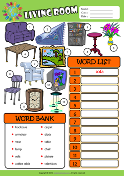 Living Room ESL Printable Worksheets For Kids 3